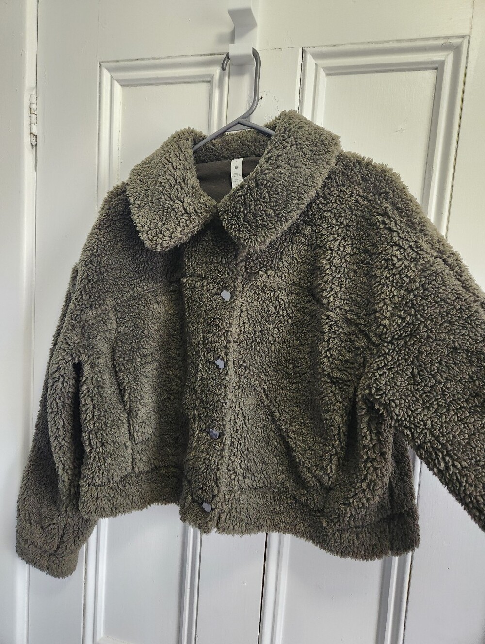 Lululemon Textured Fleece Button Jacket Dark Olive - Size 8 - Picture 2 of 14